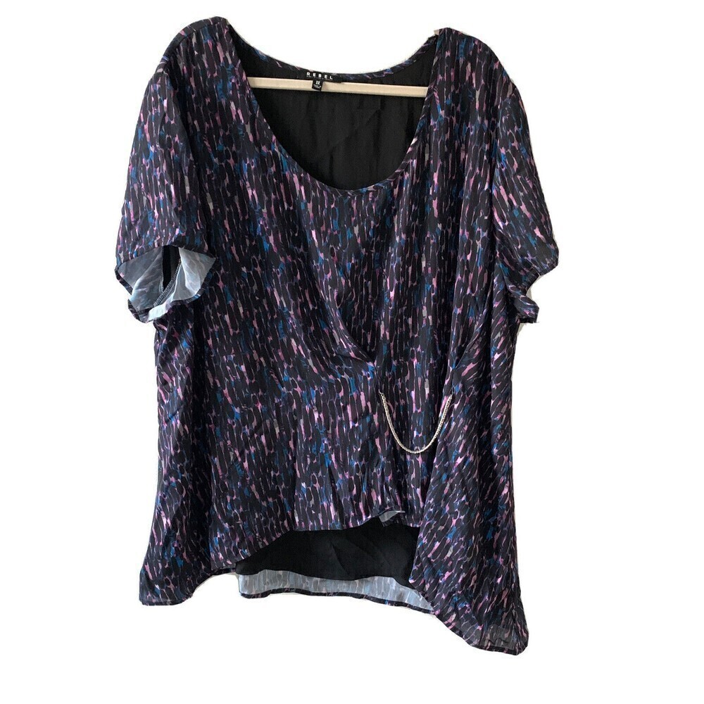 REBEL WILSON X ANGELS Womens Plus Size 3X Multicolor Print Asymmetrical Blouse